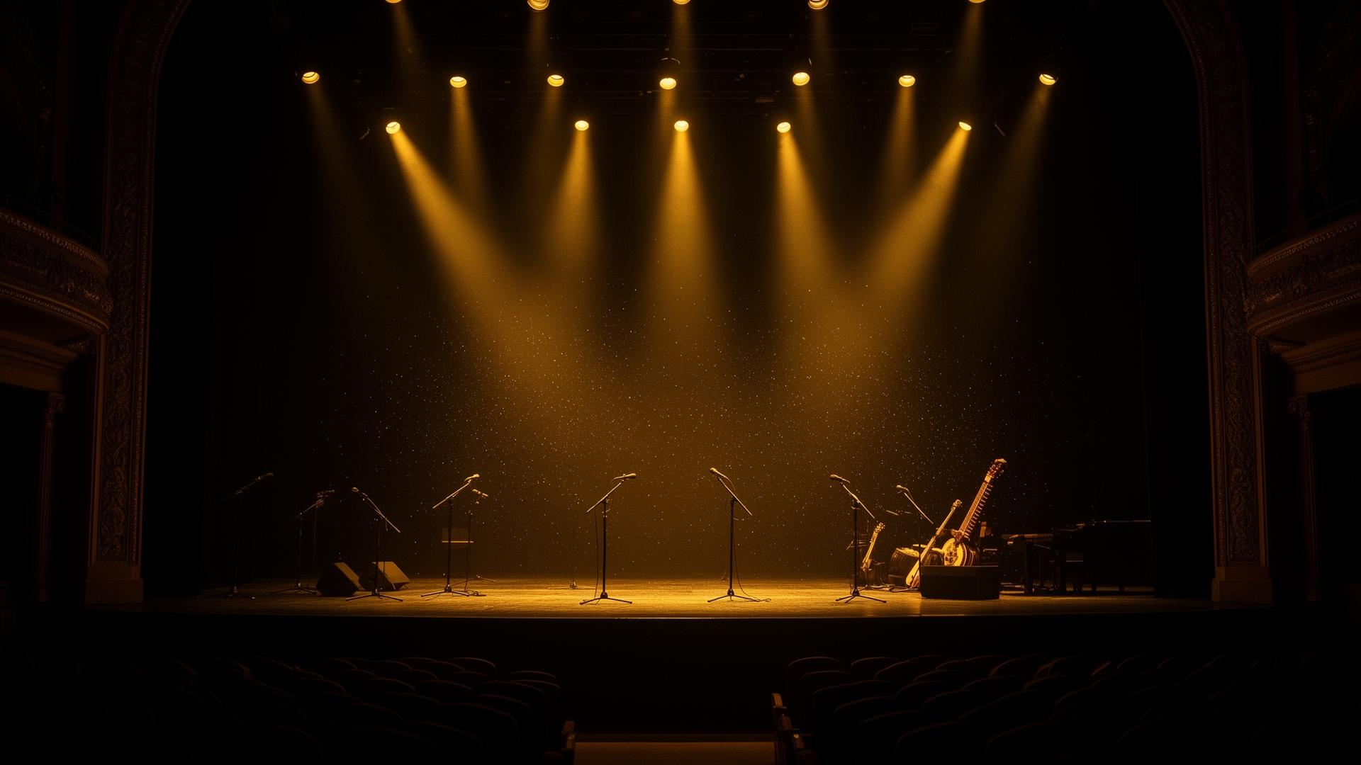 Concert stage bathed in golden light